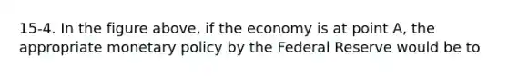 15-4. In the figure above, if the economy is at point A, the appropriate monetary policy by the Federal Reserve would be to