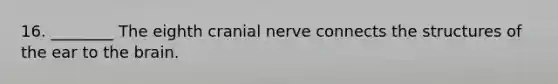 16. ________ The eighth cranial nerve connects the structures of the ear to the brain.