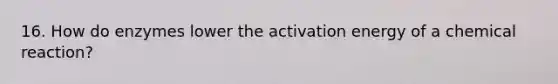 16. How do enzymes lower the activation energy of a chemical reaction?