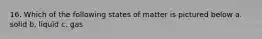 16. Which of the following states of matter is pictured below a. solid b. liquid c. gas