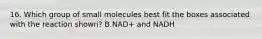 16. Which group of small molecules best fit the boxes associated with the reaction shown? B.NAD+ and NADH