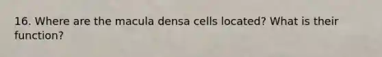 16. Where are the macula densa cells located? What is their function?