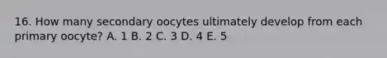 16. How many secondary oocytes ultimately develop from each primary oocyte? A. 1 B. 2 C. 3 D. 4 E. 5