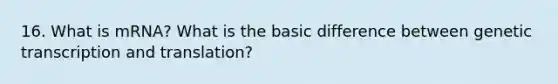 16. What is mRNA? What is the basic difference between genetic transcription and translation?