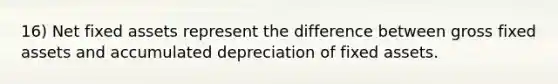 16) Net fixed assets represent the difference between gross fixed assets and accumulated depreciation of fixed assets.