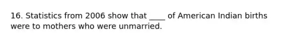 16. Statistics from 2006 show that ____ of American Indian births were to mothers who were unmarried.