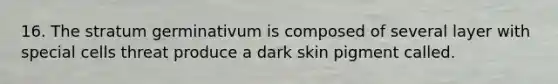 16. The stratum germinativum is composed of several layer with special cells threat produce a dark skin pigment called.