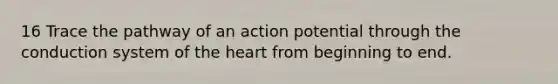 16 Trace the pathway of an action potential through the conduction system of the heart from beginning to end.