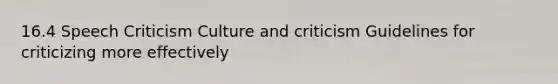 16.4 Speech Criticism Culture and criticism Guidelines for criticizing more effectively