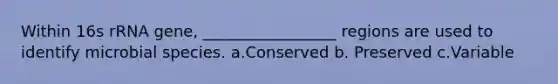 Within 16s rRNA gene, _________________ regions are used to identify microbial species. a.Conserved b. Preserved c.Variable