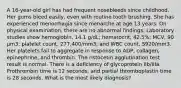 A 16-year-old girl has had frequent nosebleeds since childhood. Her gums bleed easily, even with routine tooth brushing. She has experienced menorrhagia since menarche at age 13 years. On physical examination, there are no abnormal findings. Laboratory studies show hemoglobin, 14.1 g/dL; hematocrit, 42.5%; MCV, 90 μm3; platelet count, 277,400/mm3; and WBC count, 5920/mm3. Her platelets fail to aggregate in response to ADP, collagen, epinephrine, and thrombin. The ristocetin agglutination test result is normal. There is a deficiency of glycoprotein IIb/IIIa. Prothrombin time is 12 seconds, and partial thromboplastin time is 28 seconds. What is the most likely diagnosis?