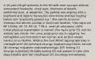 A 16-year-old girl presents to the ED with near syncope without antecedent headache, chest pain, shortness of breath, abdominal pain, or weakness. The patient was arguing with a boyfriend and reports feeling her extremities and lips tingling before she "practically passed out." She admits to social stressors but denies suicidal or homicidal ideation. Vital signs are BP 120/80, HR 72, RR 18, T 98.6, room air saturation 100%. Initial physical examination is normal. She had a prior ED visit for anxiety last month. Her urine pregnancy test is negative, her hemoglobin and hematocrit are normal, and an ECG shows normal sinus rhythm. What is the next MOST appropriate step in management? (A) Admitand arrange inpatient psychiatric consult (B) Arrange outpatient electrophysiologic (EP) testing (C) Arrange outpatient tilt-table testing (D) Ask patient to take slow deep breaths with her mouthopen (E) Discharge immediately