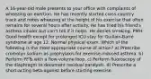 A 16-year-old male presents to your office with complaints of wheezing on exertion. He has recently started cross-country track and notes wheezing at the height of his exercise that often remains for several hours after activity. He has tried his friend's asthma inhaler but can't tell if it helps. He denies smoking. PMH: Good health except for prolonged ICU stay for Guillain-Barré syndrome at age 12. Normal physical exam. Which of the following is the most appropriate course of action? a) Prescribe cromolyn sodium as prophylaxis for exercise-induced asthma. b) Perform PFTs with a flow-volume loop. c) Perform fluoroscopy of the diaphragm to document residual paralysis. d) Prescribe a short-acting beta-agonist before starting exercise.