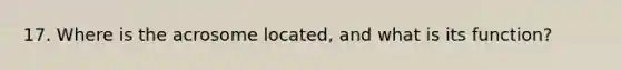 17. Where is the acrosome located, and what is its function?