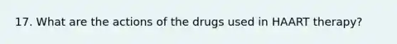 17. What are the actions of the drugs used in HAART therapy?