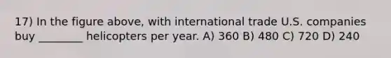 17) In the figure above, with international trade U.S. companies buy ________ helicopters per year. A) 360 B) 480 C) 720 D) 240