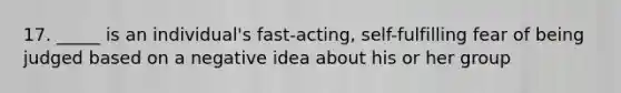 17. _____ is an individual's fast-acting, self-fulfilling fear of being judged based on a negative idea about his or her group