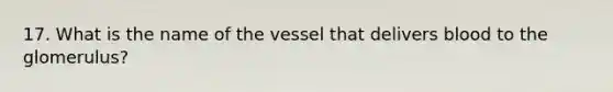 17. What is the name of the vessel that delivers blood to the glomerulus?