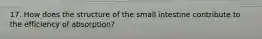 17. How does the structure of the small intestine contribute to the efficiency of absorption?