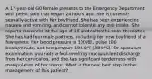 A 17-year-old G0 female presents to the Emergency Department with pelvic pain that began 24 hours ago. She is currently sexually active with her boyfriend. She has been experiencing nausea and vomiting, and cannot tolerate any oral intake. She reports menarche at the age of 15 and coitarche soon thereafter. She has had four male partners, including her new boyfriend of a few weeks. Her blood pressure is 100/60, pulse 100 beats/minute, and temperature 102.0°F (38.9°C). On speculum examination, you note a foul-smelling mucopurulent discharge from her cervical os, and she has significant tenderness with manipulation of her uterus. What is the next best step in the management of this patient?