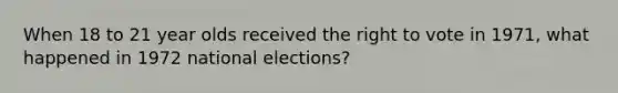 When 18 to 21 year olds received the right to vote in 1971, what happened in 1972 national elections?