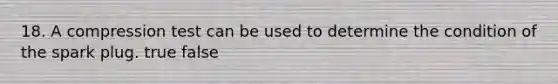 18. A compression test can be used to determine the condition of the spark plug. true false