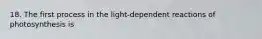 18. The first process in the light-dependent reactions of photosynthesis is