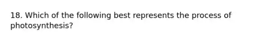 18. Which of the following best represents the <a href='https://www.questionai.com/knowledge/kZdL6DGYI4-process-of-photosynthesis' class='anchor-knowledge'>process of photosynthesis</a>?