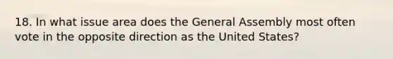 18. In what issue area does the General Assembly most often vote in the opposite direction as the United States?