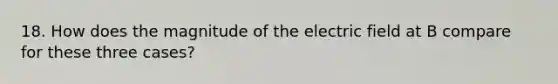 18. How does the magnitude of the electric field at B compare for these three cases?