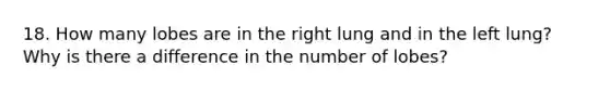 18. How many lobes are in the right lung and in the left lung? Why is there a difference in the number of lobes?