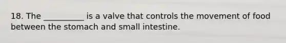 18. The __________ is a valve that controls the movement of food between the stomach and small intestine.