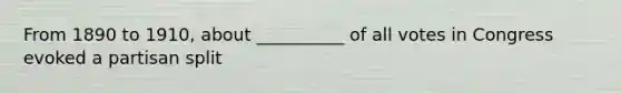 From 1890 to 1910, about __________ of all votes in Congress evoked a partisan split