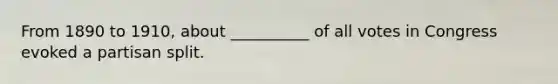 From 1890 to 1910, about __________ of all votes in Congress evoked a partisan split.