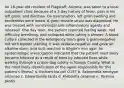 An 18-year-old resident of Flagstaff, Arizona, was taken to a local outpatient clinic because of a 2-day history of fever, pain in his left groin, and diarrhea. On examination, left groin swelling and tenderness were noted. A groin muscle strain was diagnosed. He was treated with nonsteroidal anti-inflammatory agents and released. One day later, the patient reported feeling weak, had difficulty breathing, and collapsed while taking a shower. A blood culture collected in the emergency room grew a gram-negative rod with bipolar staining. It was oxidase-negative and gave an alkaline slant, acid butt reaction in Kligler's iron agar. An epidemiologic investigation indicated that the patient most likely became infected as a result of bites by infected fleas while walking through a prairie dog colony in Navajo County. What is the most likely identification of the agent responsible for this patient's illness? a. Escherichia coli O157 b. Salmonella serotype arizonae c. Edwardsiella tarda d. Klebsiella ozaenae e. Yersinia pestis