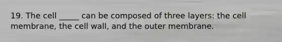 19. The cell _____ can be composed of three layers: the cell membrane, the cell wall, and the outer membrane.