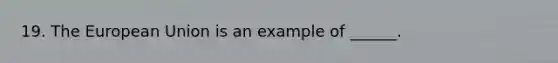 19. The European Union is an example of ______.