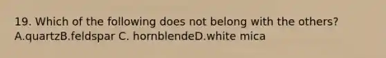 19. Which of the following does not belong with the others?A.quartzB.feldspar C. hornblendeD.white mica