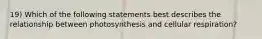 19) Which of the following statements best describes the relationship between photosynthesis and cellular respiration?