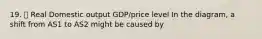 19. 📉 Real Domestic output GDP/price level In the diagram, a shift from AS1 to AS2 might be caused by