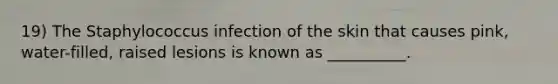 19) The Staphylococcus infection of the skin that causes pink, water-filled, raised lesions is known as __________.