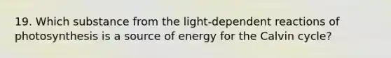 19. Which substance from the light-dependent reactions of photosynthesis is a source of energy for the Calvin cycle?