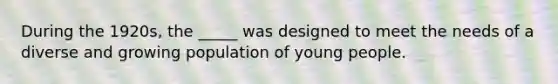 During the 1920s, the _____ was designed to meet the needs of a diverse and growing population of young people.