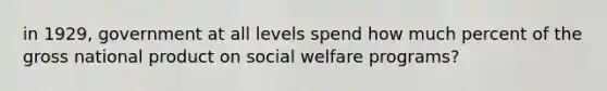 in 1929, government at all levels spend how much percent of the gross national product on social welfare programs?