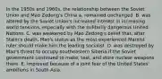 In the 1950s and 1960s, the relationship between the Soviet Union and Mao Zedong's China a. remained unchanged. B. was altered by the Soviet Union's increased interest in increasing world tensions, especially with the militarily dangerous United Nations. C. was weakened by Mao Zedong's belief that, after Stalin's death, Mao's status as the most experienced Marxist ruler should make him the leading socialist. D. was destroyed by Mao's threat to occupy southeastern Siberia if the Soviet government continued to make, test, and store nuclear weapons there. E. improved because of a joint fear of the United States' ambitions in South Asia.