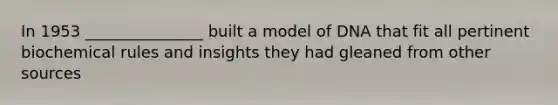 In 1953 _______________ built a model of DNA that fit all pertinent biochemical rules and insights they had gleaned from other sources