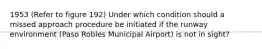 1953 (Refer to figure 192) Under which condition should a missed approach procedure be initiated if the runway environment (Paso Robles Municipal Airport) is not in sight?