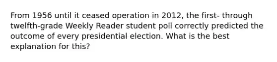 From 1956 until it ceased operation in 2012, the first- through twelfth-grade Weekly Reader student poll correctly predicted the outcome of every presidential election. What is the best explanation for this?