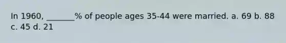 In 1960, _______% of people ages 35-44 were married. a. 69 b. 88 c. 45 d. 21