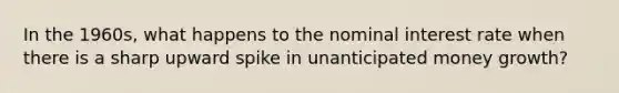 In the​ 1960s, what happens to the nominal interest rate when there is a sharp upward spike in unanticipated money​ growth?